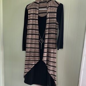 Striped Cardigan with Black Dress